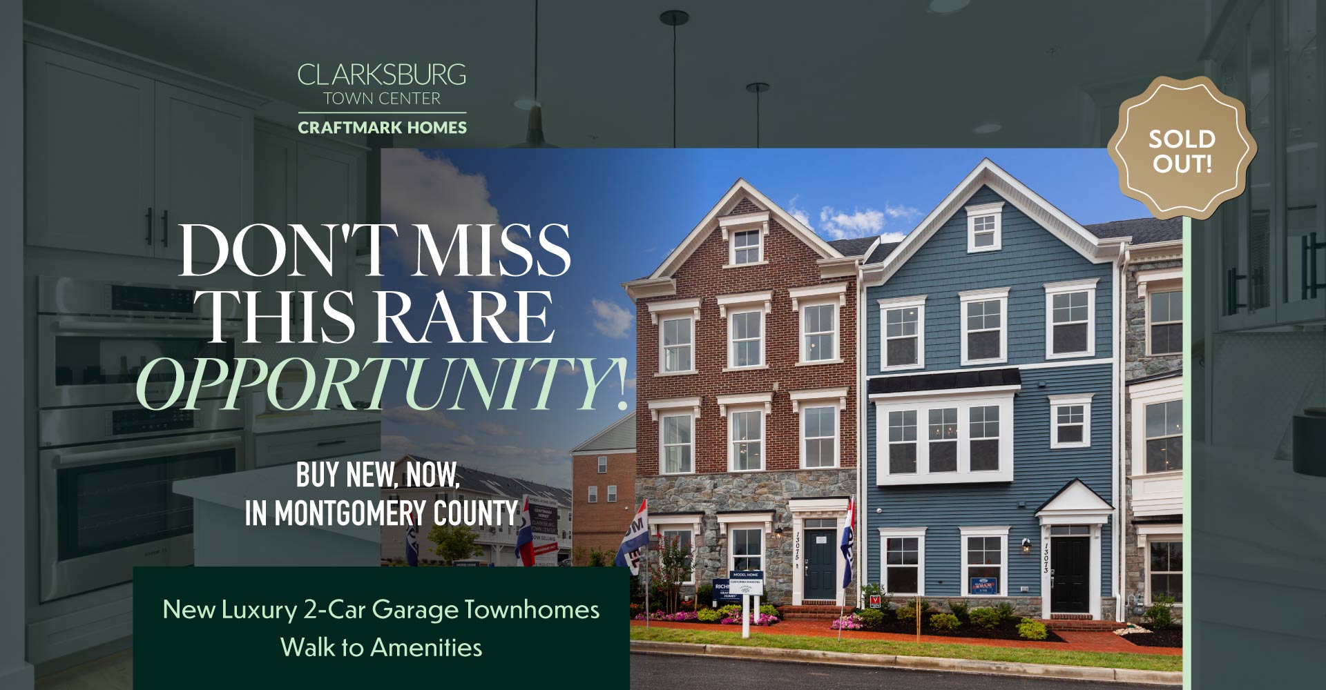 2-Car Garage Townhomes in Montgomery County, MD, Clarksburg Town Center by Craftmark Homes